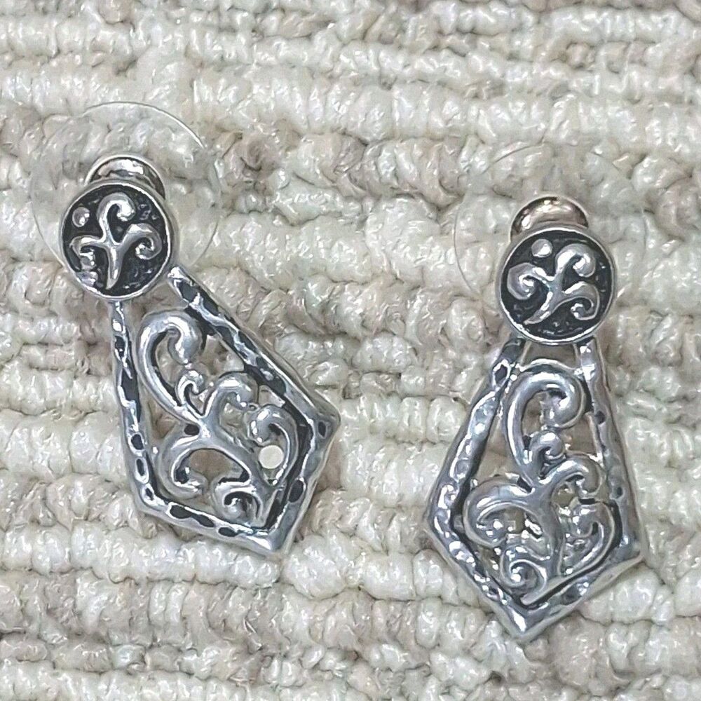 SILVER FILIGREE DANGLE DROP EARRINGS HAMMERED TEXTURE OPENWORK SOUTHWEST VINTAGE